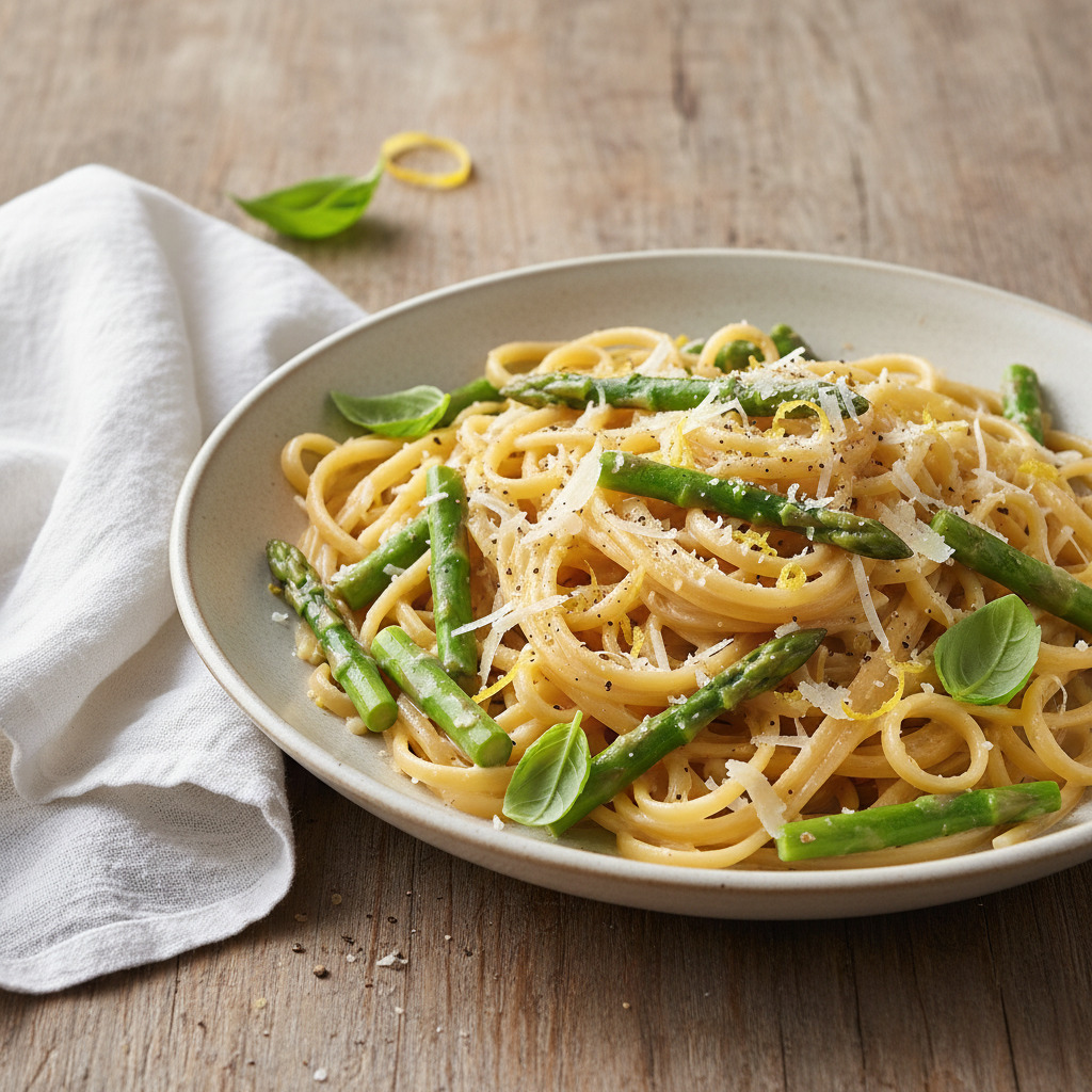 Creamy Lemon Garlic Pasta with Spring Asparagus