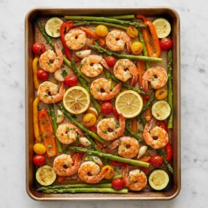 Sheet Pan Lemon Garlic Shrimp & Spring Vegetables