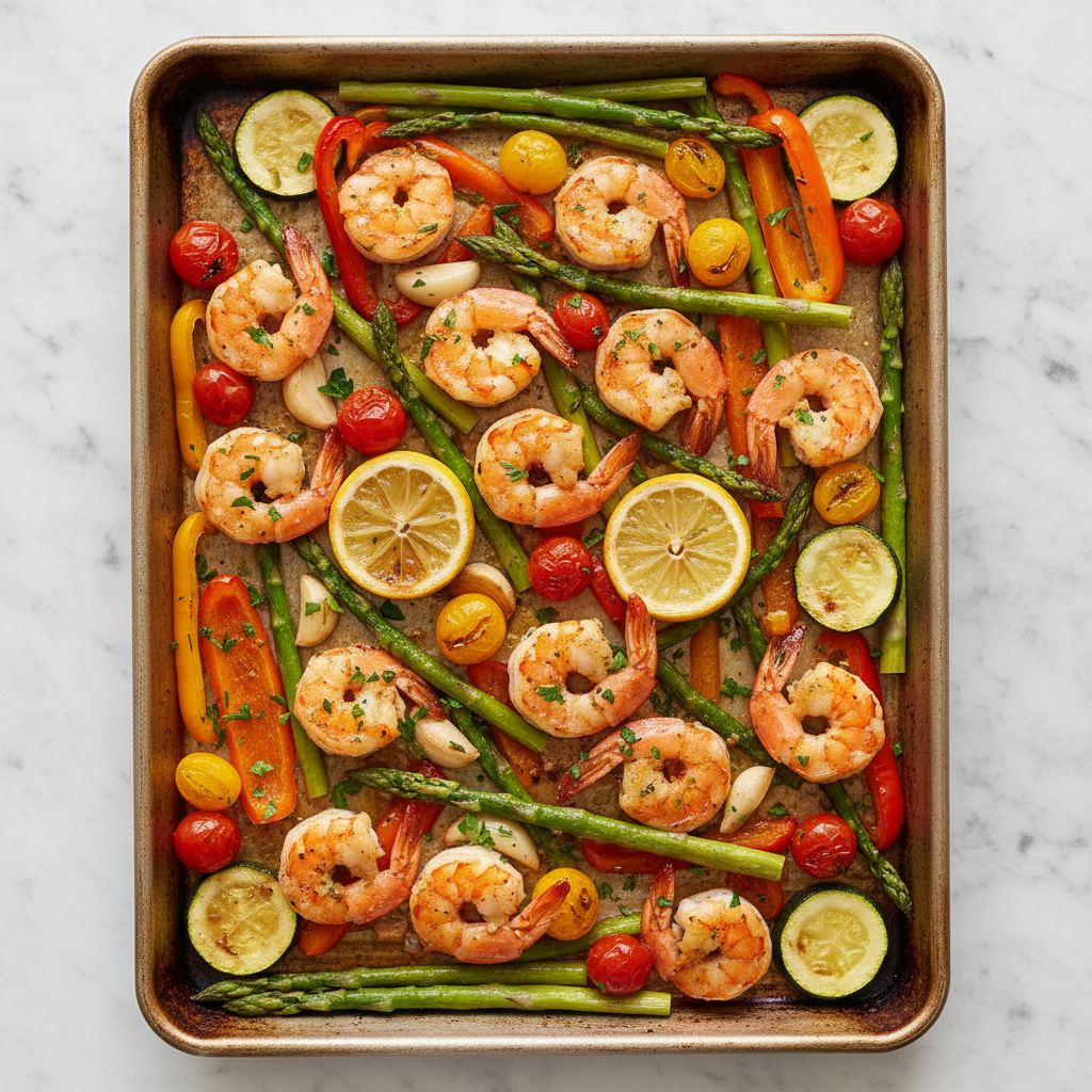 Sheet Pan Lemon Garlic Shrimp & Spring Vegetables