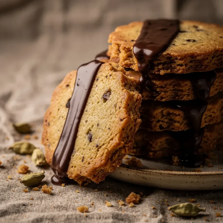 Cardamom Brown Butter Shortbread with Dark Chocolate Dip