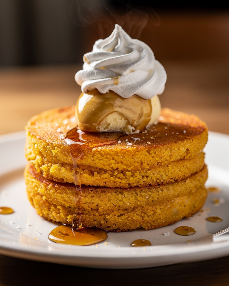 Crispy Cornmeal Pancakes with Maple Bourbon Butter