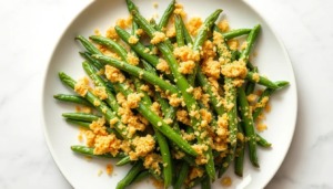 Crispy Parmesan Garlic Green Beans with Toasted Breadcrumb Crust