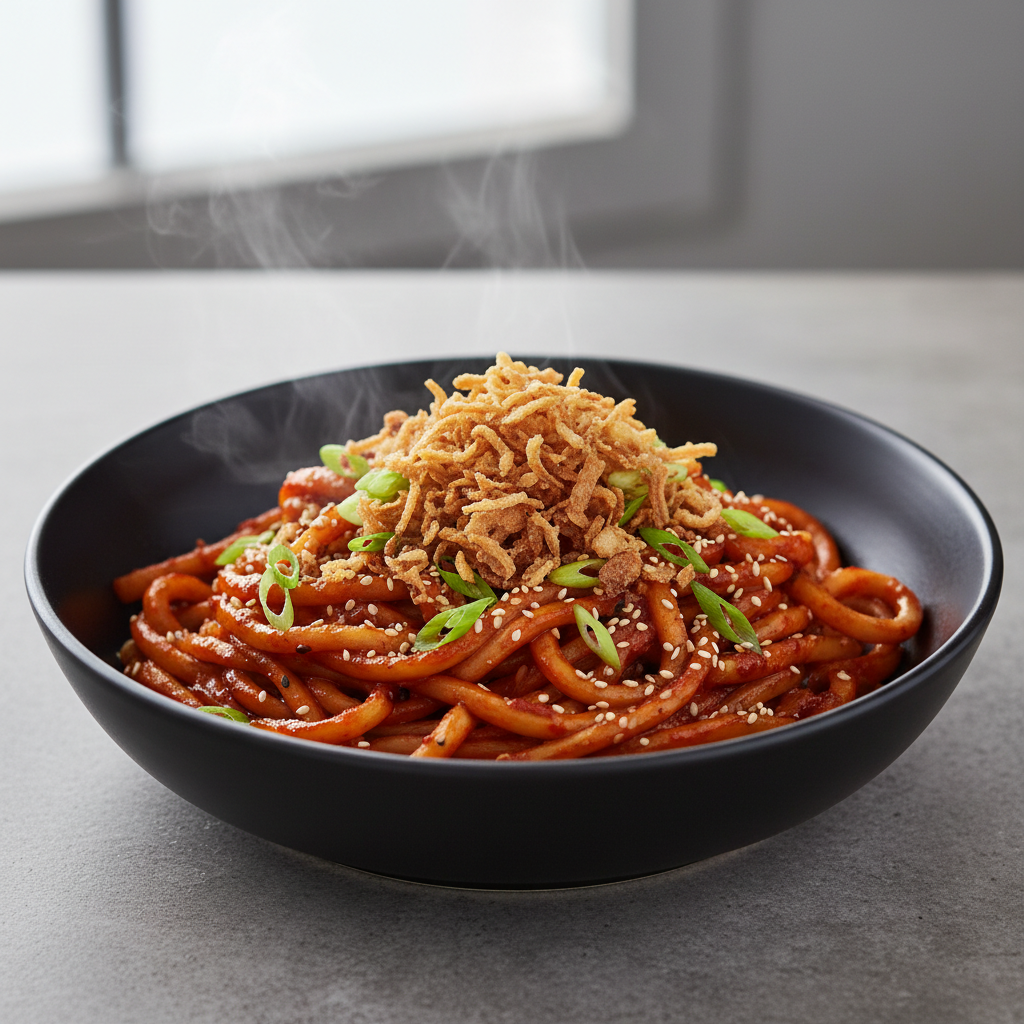 Spicy Korean Gochujang Butter Noodles with Crispy Fried Shallots