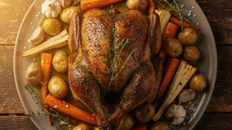 Garlic Butter Herb Roasted Chicken with Root Vegetables