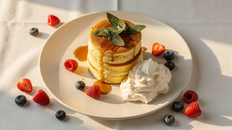 Soufflé Pancakes with Caramelized Maple Butter and Crispy Sage