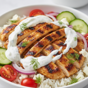 Greek Chicken Gyro Rice Bowls