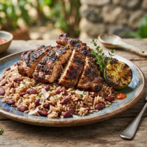 Jamaican Jerk Chicken with Coconut Rice & Peas
