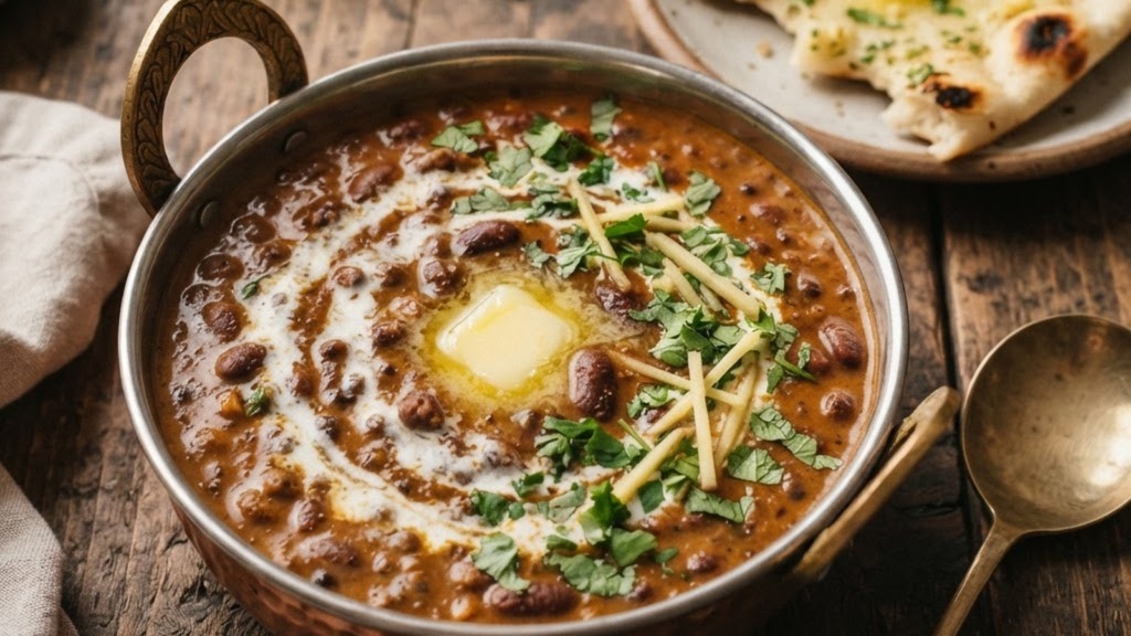 Indian Dal Makhani - Creamy Black Lentils with Garlic Naan