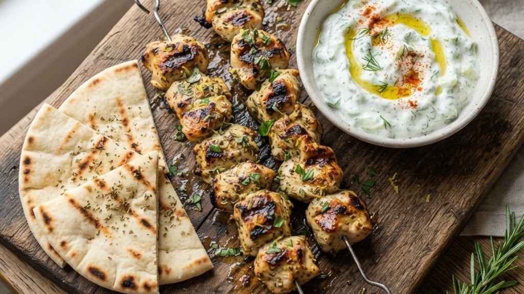 Greek Lemon Chicken Souvlaki with Homemade Tzatziki