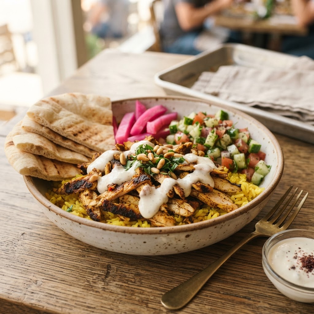 Lebanese Chicken Shawarma Rice Bowls with Garlic Sauce